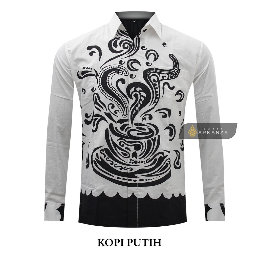 BATIK ARKANZA Motif KOPI PUTIH Hem Atasan Kemeja Baju Batik Pria Cowok Laki Laki Slimfit Full Lapis Furing Lengan Panjang Lengan Pendek Original Asli