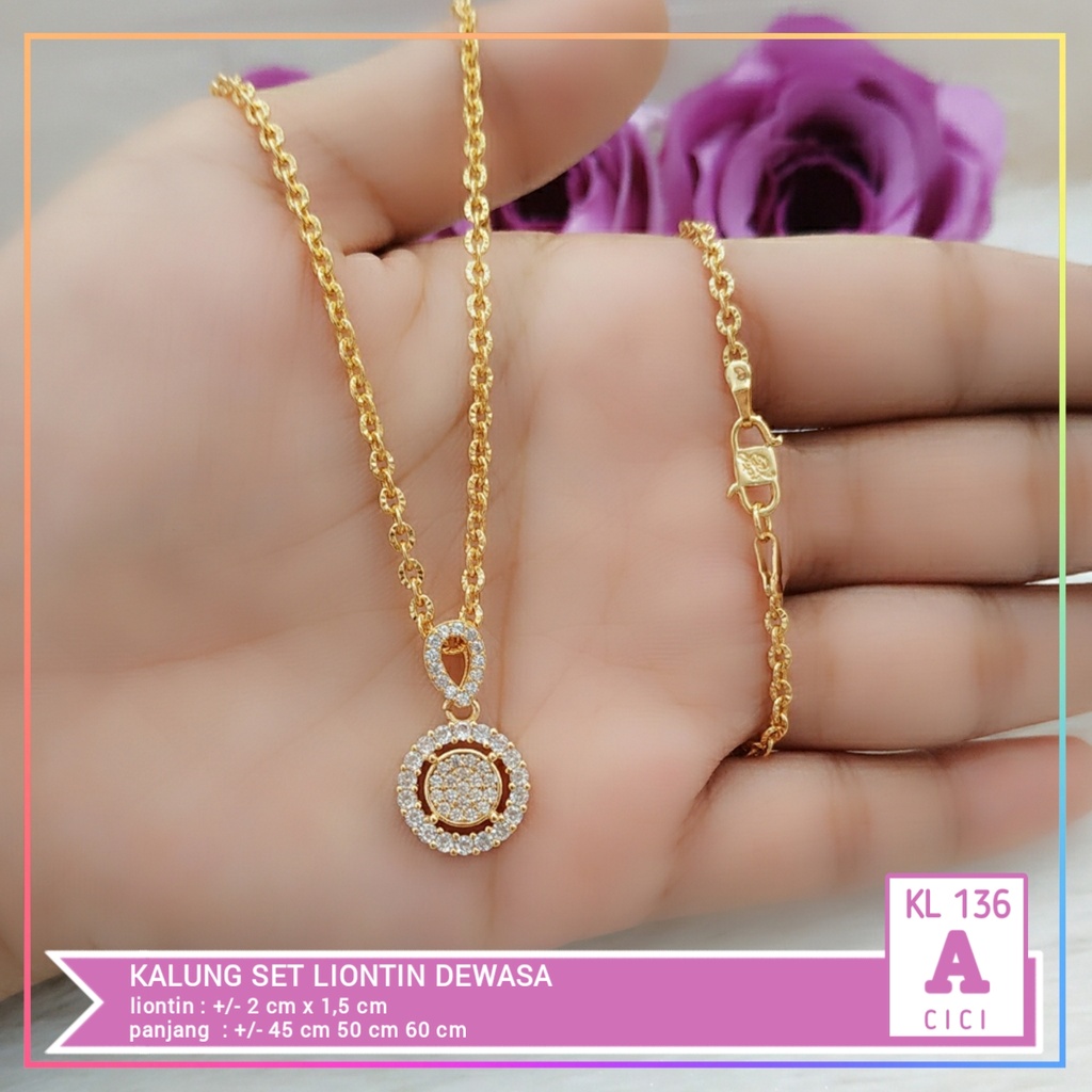 Kalung xuping dewasa bulat permata zirqon perhiasan lapis emas gold KL 136