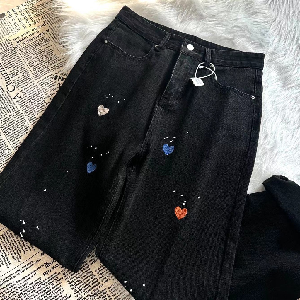 Kulot Bordir Hati Murah /Highwaist Loose Celana Jeans Wanita