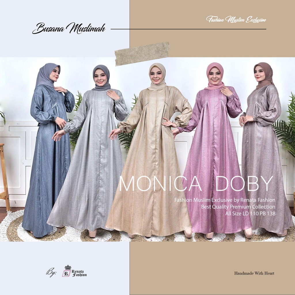 Busana Muslim Dress Wanita Premium Gamis Motif Minimalis Simple Exclusive Elegant Monica Doby