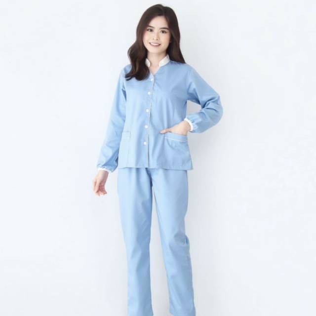 Baju Suster Seragam Baby Sitter Lengan Panjang Scarlett Blue / Baju Suster - S(M8L0) baju suster len