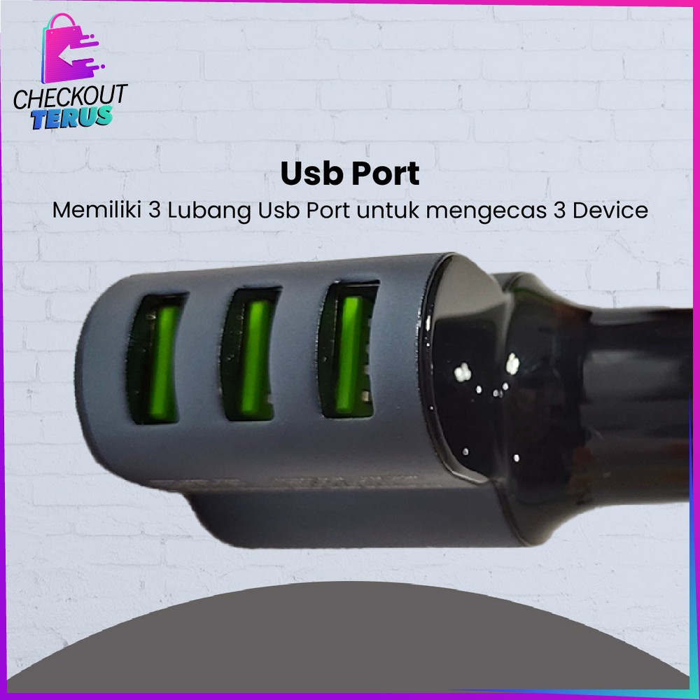 CT C821 Car Charger 3 USB Ports Universal Fast Charging Socket Adaptor Triple  Colokan Phone Mobil Portable