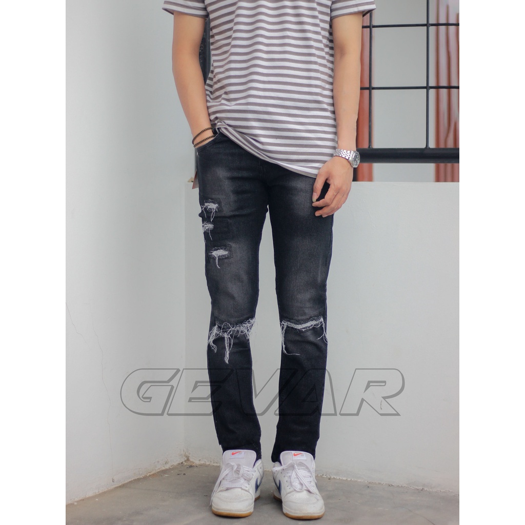 GEVAR Celana Jeans Sobek Ripped Slimfit Simple