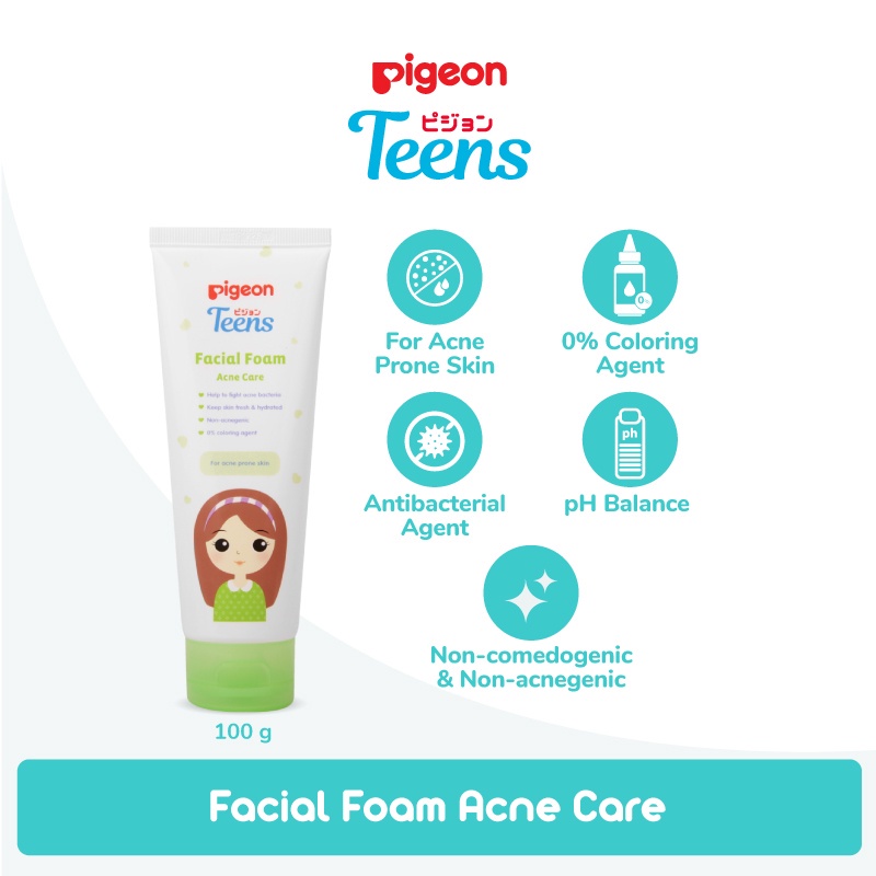 PIGEON Teens Facial Foam Acne Care Indonesia / Pembersih Wajah 40g 100g / For Acne Prone Skin / Fight Acne Bacteria Fresgh Hydrated / Jerawat Berjerawat Cleanser / Skincare Face Care Series Anak Remaja / All Skin Type Daily Mild Cleansing and Oil Control