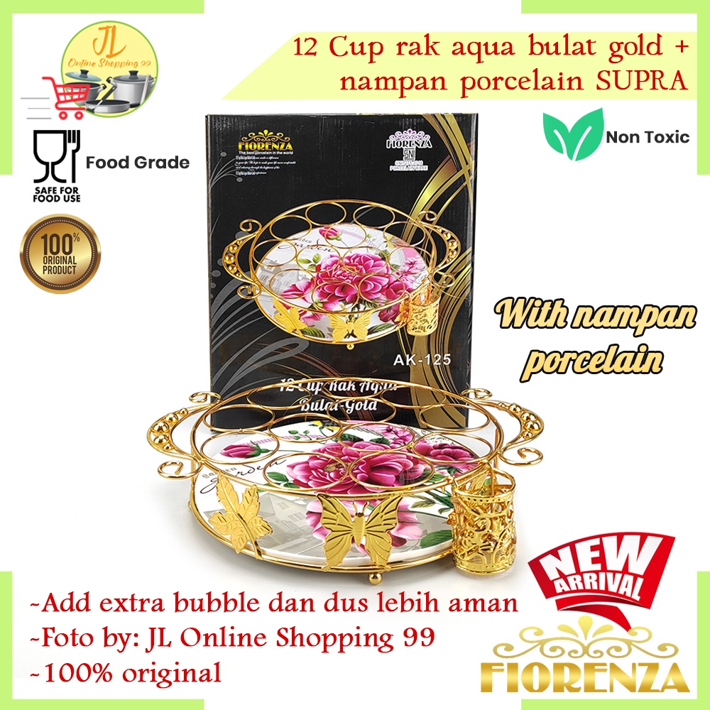 Rak aqua isi 12lubang stainless gold bulat AK-125 FIORENZA / tempat minum cup aqua gelas