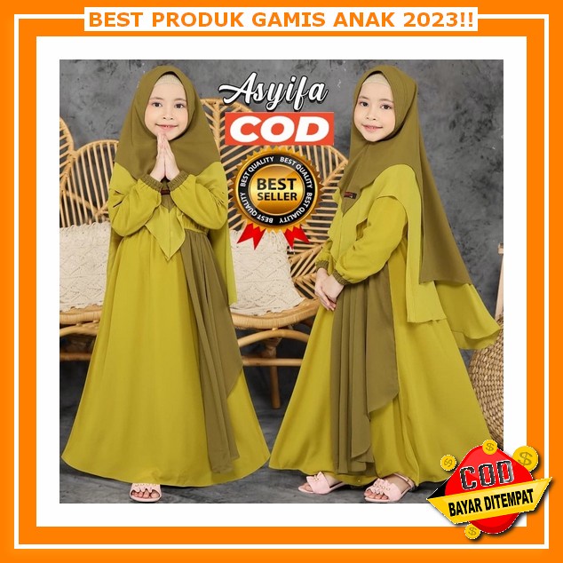 Gamis Hanna, Gamis Long Dress Muslim Anak Bahan Katun Pink Sage Green Hijau Biru Pink Untuk Umur 3 4