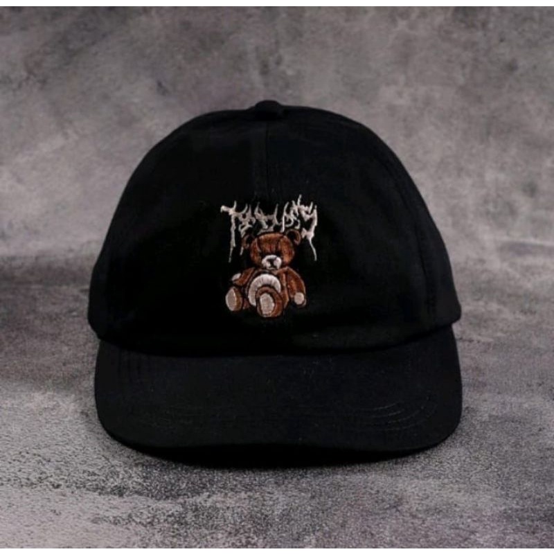 [PART 1] COD Topi Baseball Sport  Bordir / Topi Bucket Polos Pria / Wanita Distro Korea-Teddy Bear Hitam