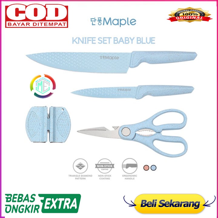 Pisau Dapur Set 4 in 1 dengan gunting - Kitchen Knife Set Blue - BABY BLUE BERGARANSI