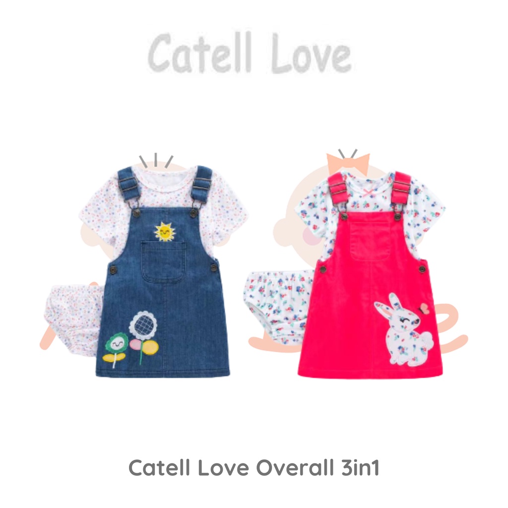 Catell Love 3 In 1 Overall Dress Set Baju Bayi Perempuan