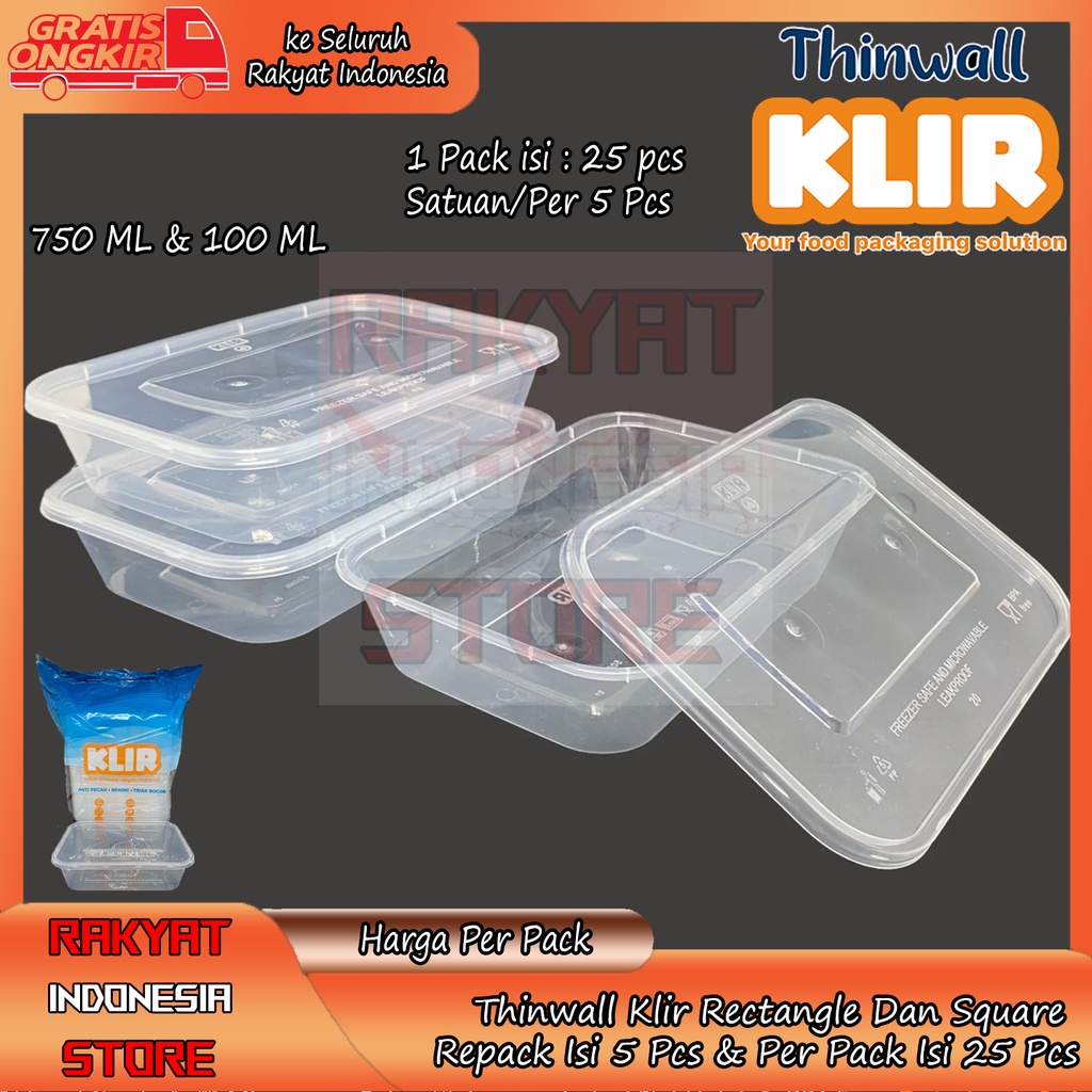 THINWALL RECTA RECTANGLE KLIR KOTAK MAKAN TAHAN PANAS BENING PP BENING TRANPARAN 750MILI 750ML 1000M