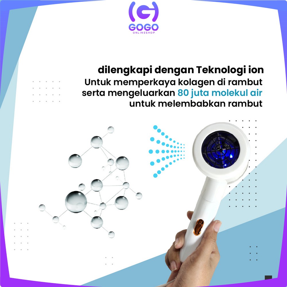 GOGO-K130 Hair Dryer Pengering Rambut Lipat Dengan Suhu Bisa Diatur Multifungsi / Pengering Rambut Mini / Penata Rambut Salon Kecantikan