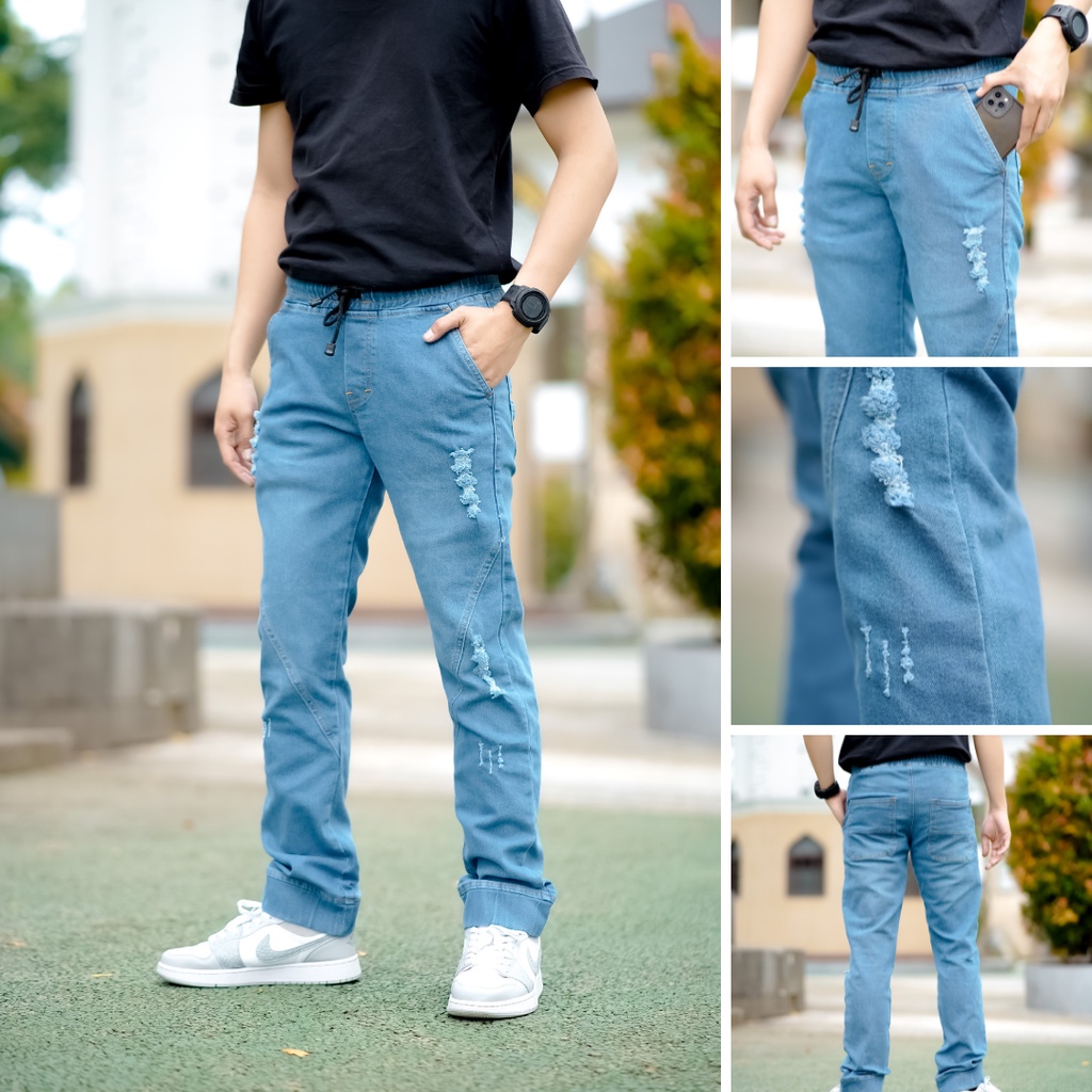 TWOON-CELANA JOGGER JEANS  PRIA PANJANG SOBEK  KEKINIAN TERBARU / CELANA TONGKRONGAN 02