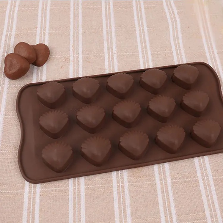 Cetakan Coklat Silicone Kerang 15 Grid Cetakan Coklat Jelly Pudding Es Batu Kerang Clam Shell 15 Lubang Silicone Molds Baking Silicone TERMURAH TERLARIS