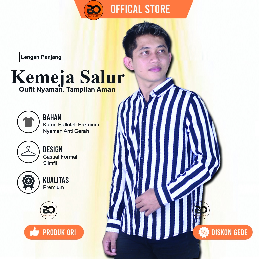 Baju Kemeja hem Salur Garis Garis Stripe Slim Fit Pria Wanita Cowok  Cewek Cowo Cewe Laki Laki Perem