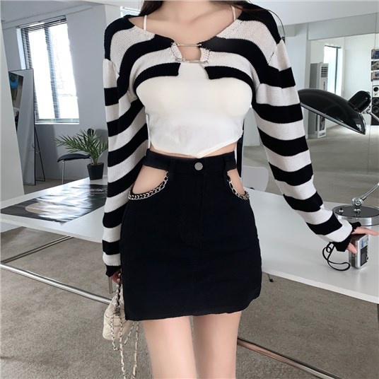 Red Sexy hot girl hollow zipper hot girl high waist hip-lifting A-line denim skirt for women