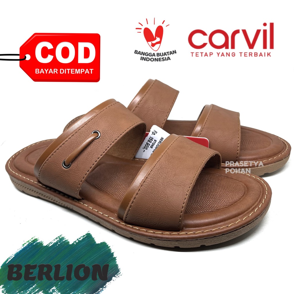 Sandal Kulit Pria Slop Carvil Original - Sendal Slide Pria Kulit Original Carvil X1