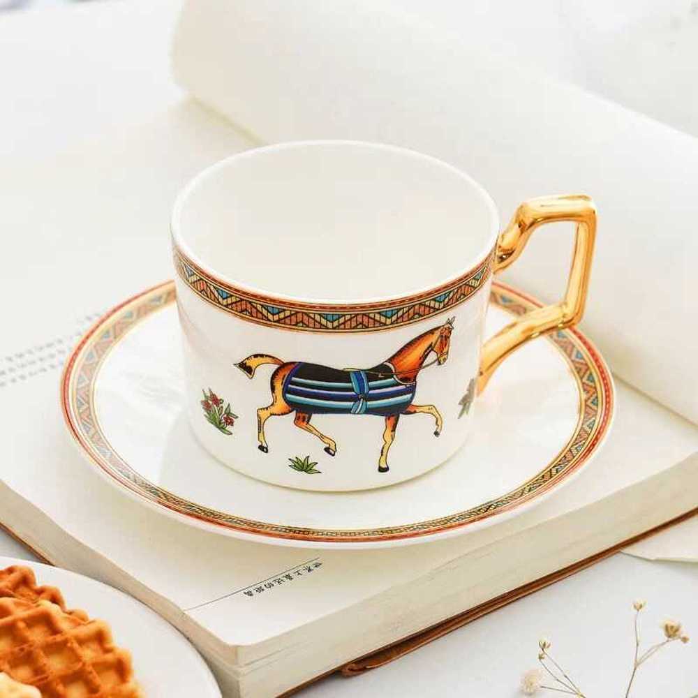 (BISA COD) FTIHSHP Hermes Set Cangkir Piring Kopi Luxury Ceramic Mugs 200ml - E212