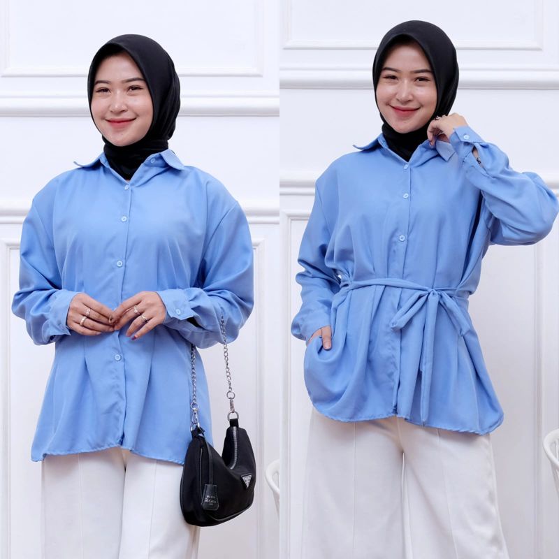 Alexa Blouse Basic Kemeja Wanita Polos Lengan Panjang Kemeja Kantor