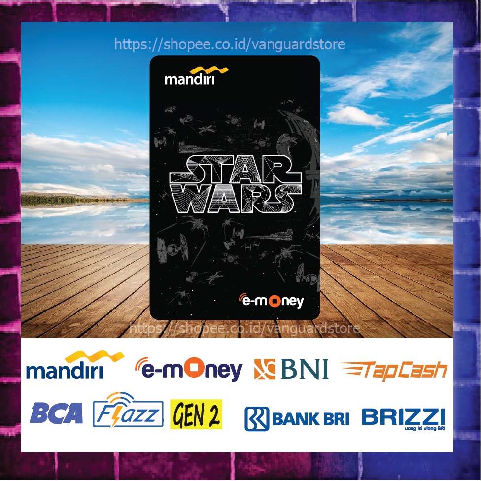 KARTU E MONEY E TOLL LOGO STAR WARS BLACK EMONEY MANDIRI FLAZZ BCA BNI TAPCASH BRIZZI BRI - 1 SISI