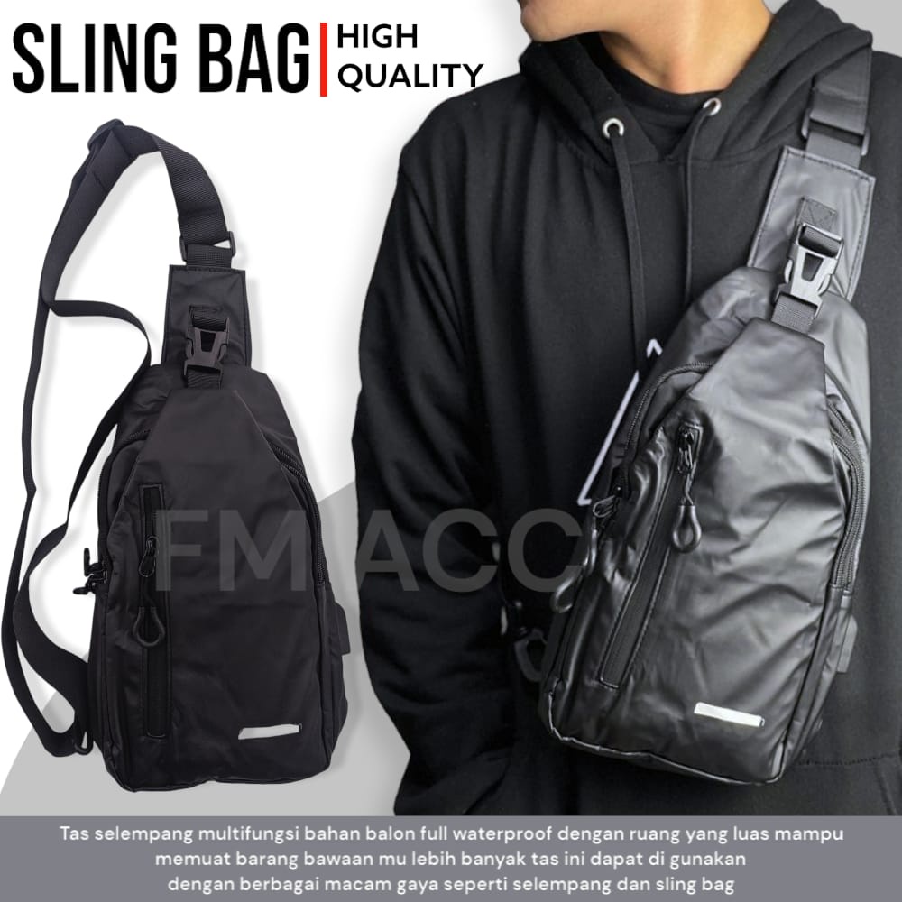 Slingbag Waitsbag Tas Selempang Pria Shoulder Bag USB Port Tidak tembus air