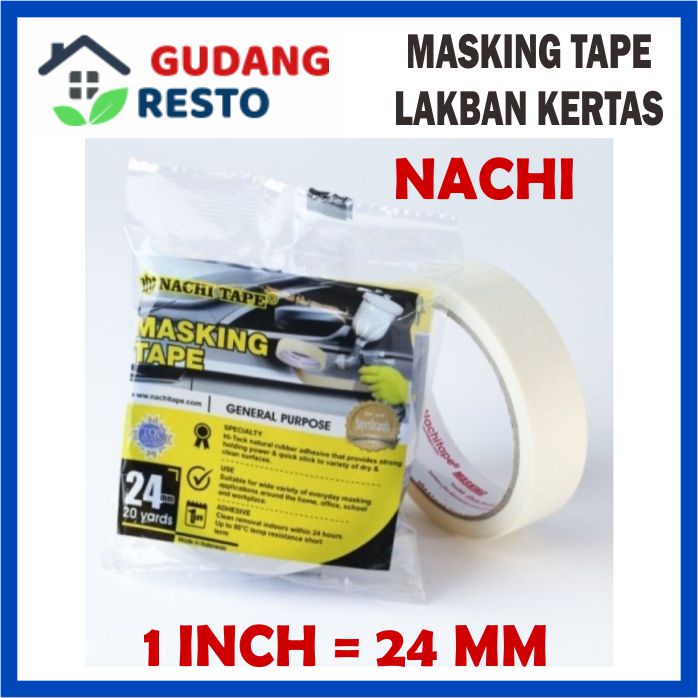 LAKBAN KERTAS NACHI 1 INCH 24 MM MASKING TAPE PAPER 20 YARD ISOLASI 1&quot; 20 Y SELOTIP SOLATIP SOLASI