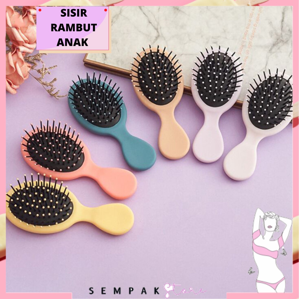 SS Sisir Gagang Anak Karakter Bentuk Oval Anti Kusut Warna Pastel Bahan Silikon