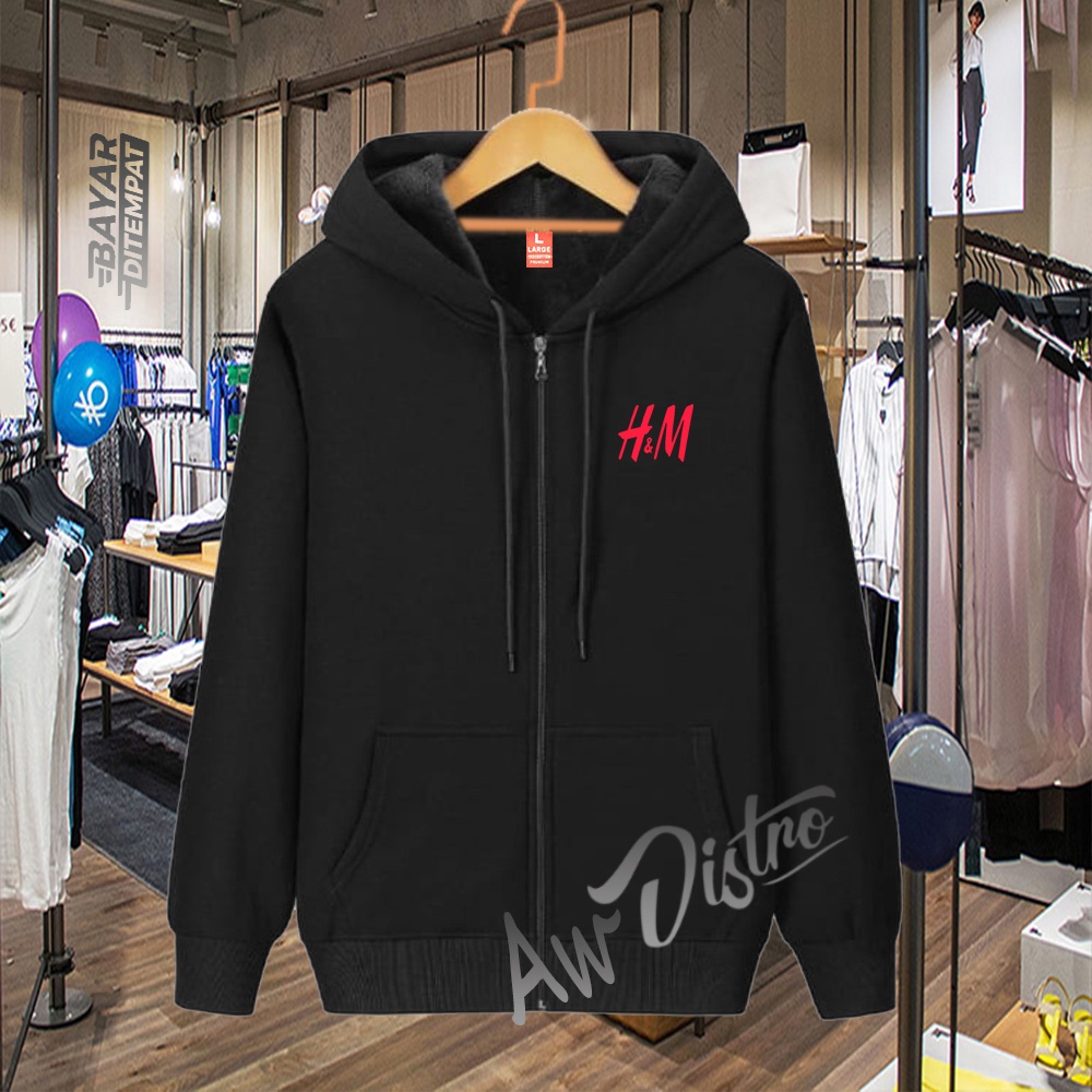 COD Jaket Distro H&amp;M Text Merah Premium Quality Sweater Tulisan Jaket Kata-Kata Hoodie Sablon