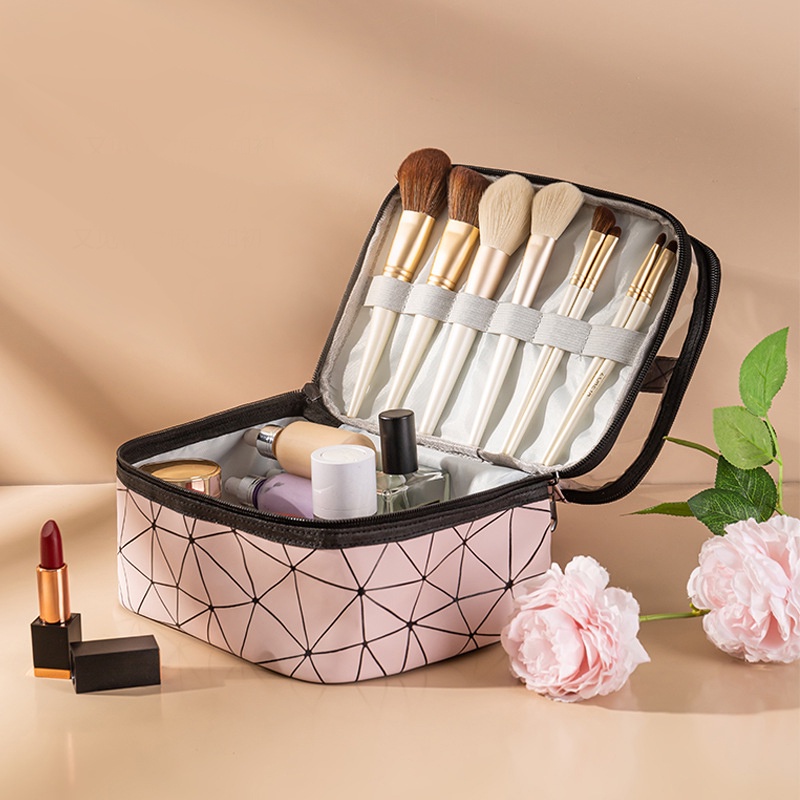 Tas Kosmetik Wanita Motif GEO Beauty Case Multi Fungsi Travel Bag Make up Organizer