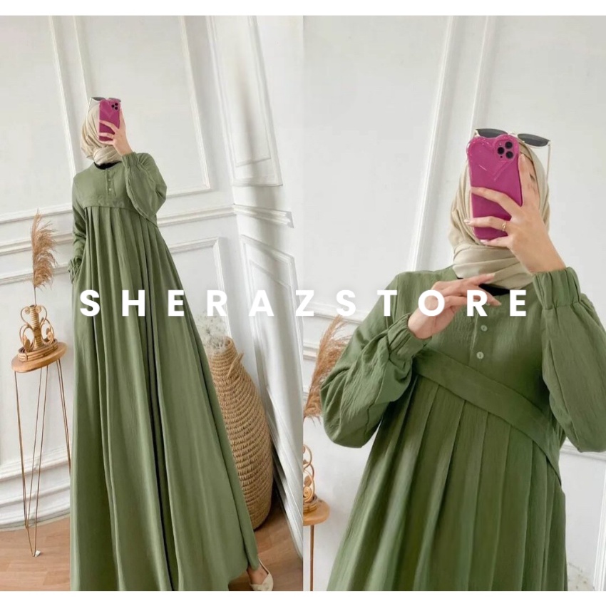 CLARA MAXI S M L XL XXL XXXL 5L Gamis Dress Sage Green Wanita Jumbo Ld 120 130 140 Crinkle Airflow Terbaru 2023