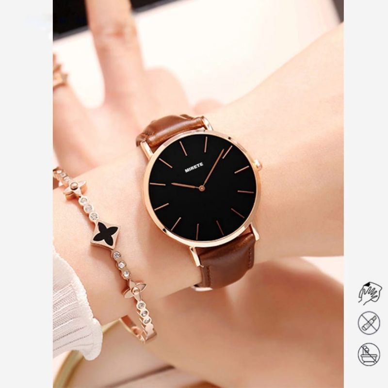 Jma Tangan Wanita Mirete Original Tahan Air Strap Kulit Free Box | Jam Tangan Kasual Quartz Analog Wanita Mewah Elegan Sporty Dijamin Sesuai Foto Realpict