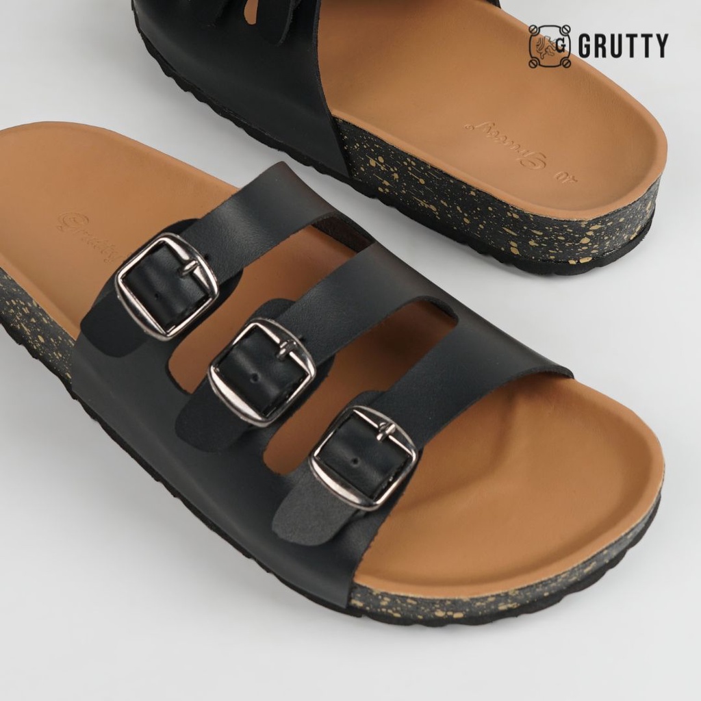 Sandal Wanita GRUTTY Flat Hitam Sendal Kekinian Super Comfy