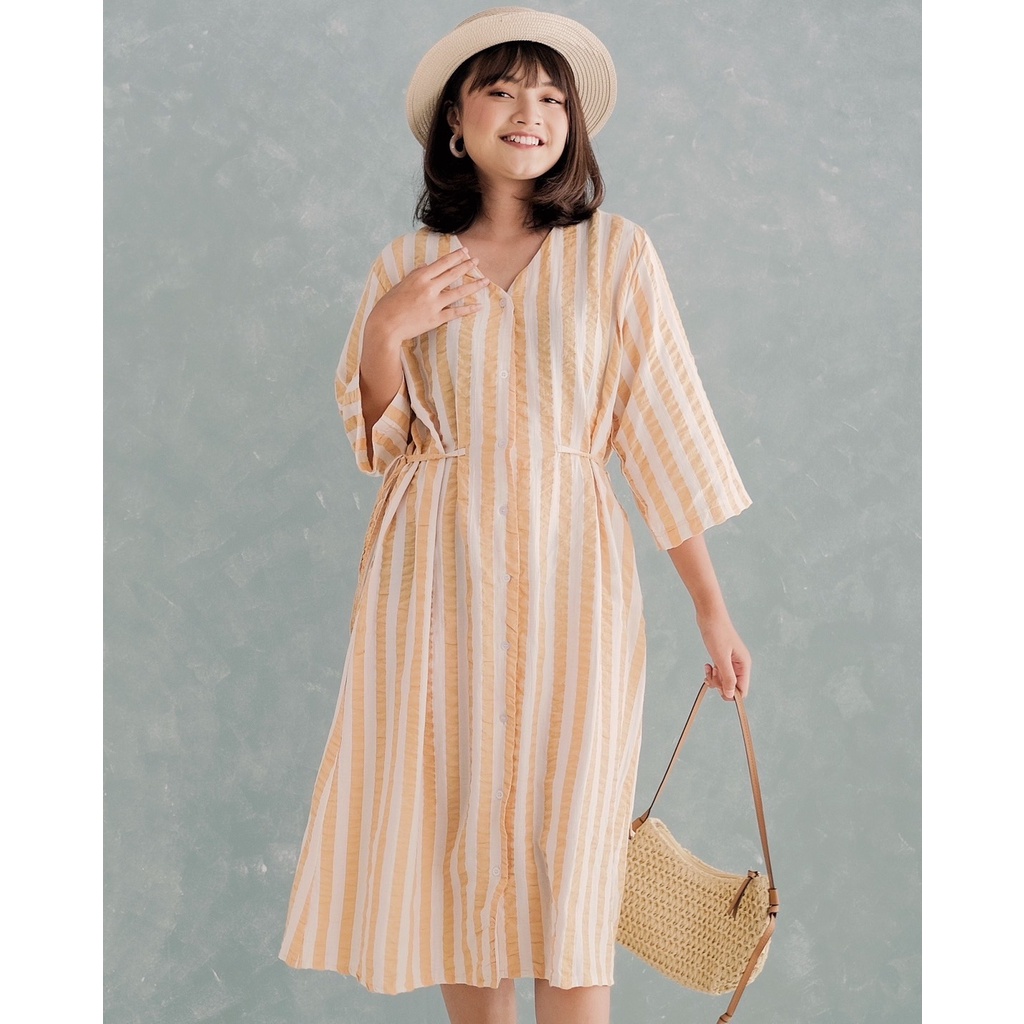 Myrubylicious  PEANY MIDI DRESS KODE N 4166 | MIDI DRESS | DRESS WANITA | DRESS STRIPE | DRESS CRINCLE