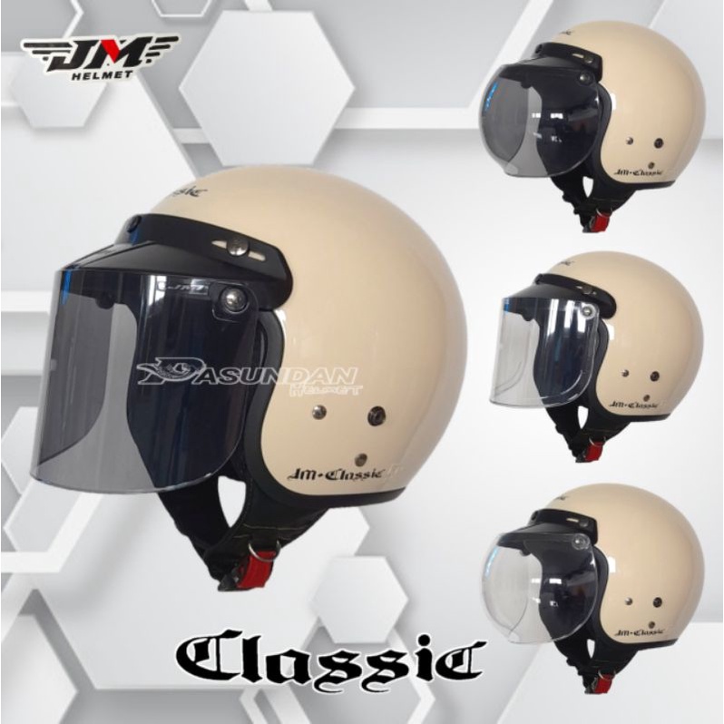 HELM JM CLASIC RETRO DEWASA JM 08 ORIGINAL Cream Glossy