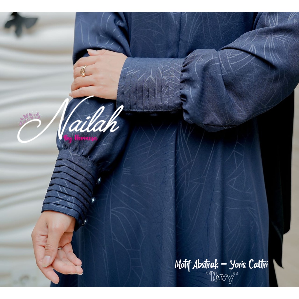 (Hermosa) Gamis hermosa embos motif Abstrak bahan Yoris caltri warna navy-gamis biru dongker-gamis