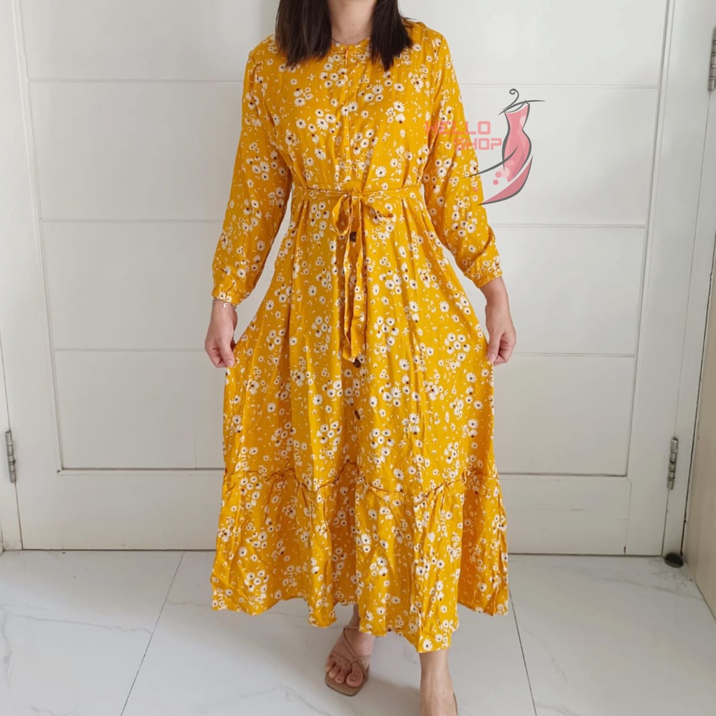 GAMIS LEBARAN SIMPEL WANITA MUSLIM MAUDY FLORA BAJU MUSLIM RAYON BAWAH MAYUNG KEKINIAN DRESS PANJANG