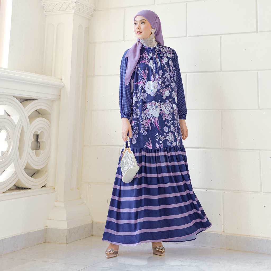 NUNA Ranjani Dress | atasan gamis wanita crepe motif printing