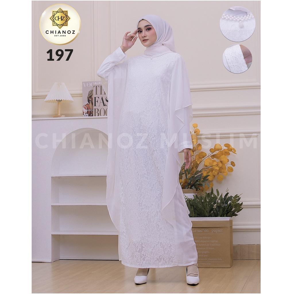 CHIANOZ Gamis Kaftan Putih Mewah Soraya Dress Brukat Renda Baju Lebaran Umroh Haji Manasik Pesta Akad 152 153