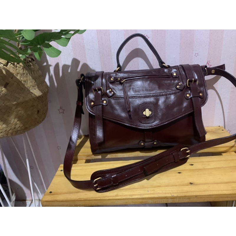 Tas beanpole kulit asli warna maroon