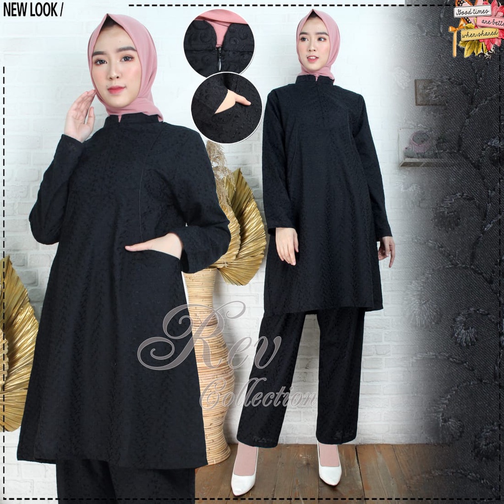 Busana muslim setelan tunik hitam wanita umruh/setelan tunik wanita