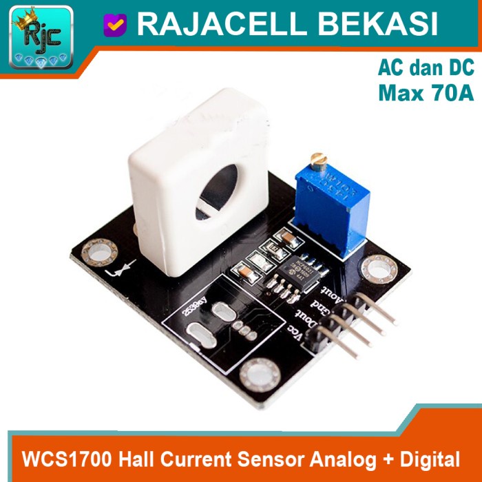 WCS1700 Sensor Arus AC DC Hall Current Max 70A Analog & Digital Output