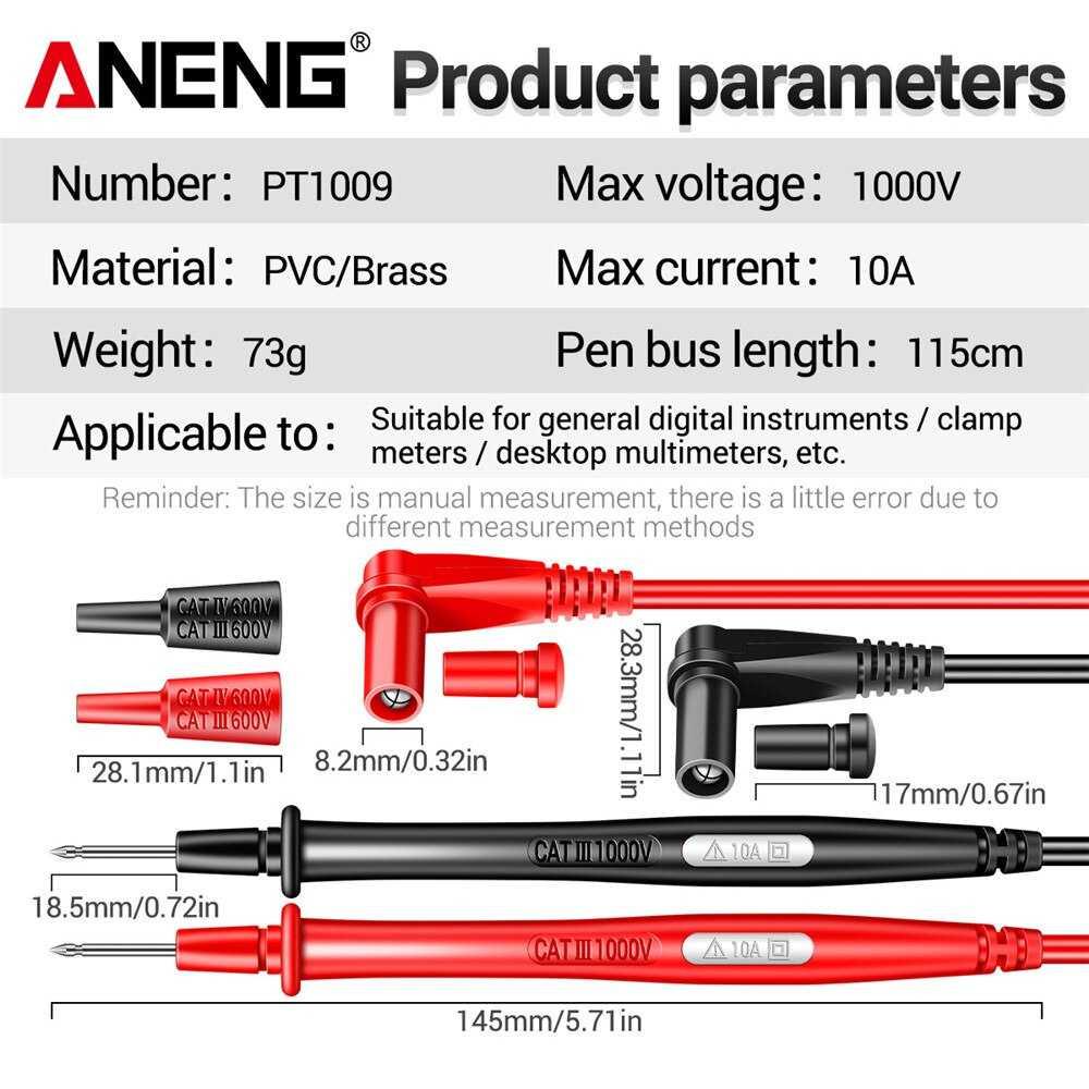 ANENG Kabel Digital Multimeter Test Lead Wire Retardant 10A 1000V - PT1009 - Black/Red