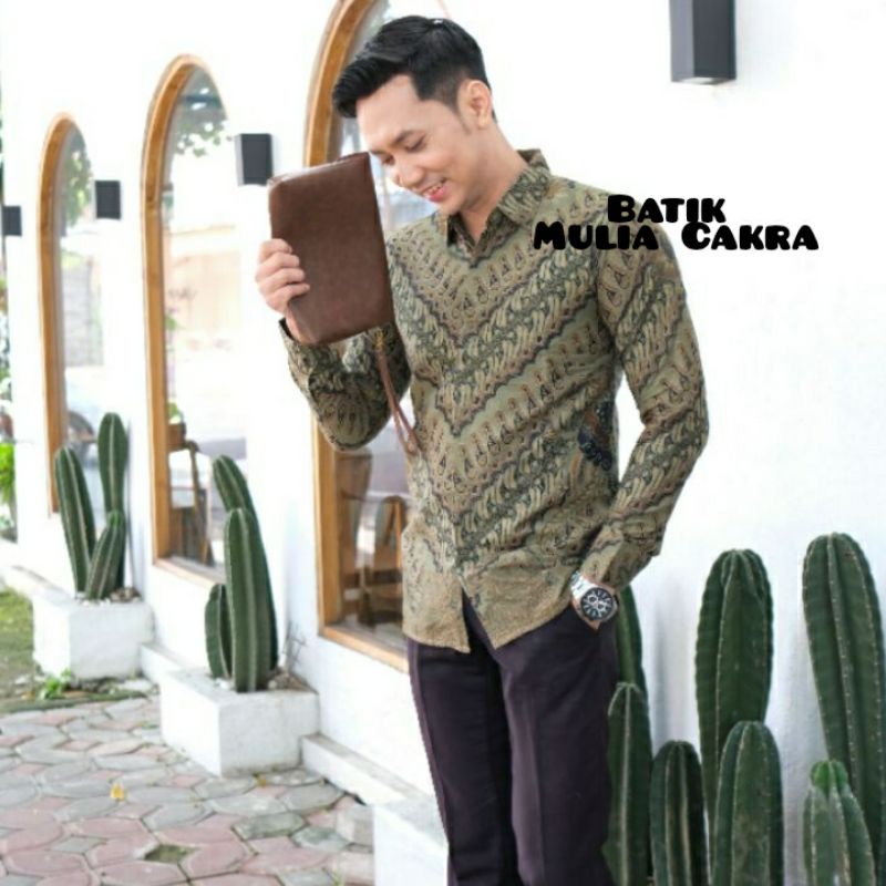 Dwipamda Hijau Sage KEMEJA BATIK PRIA SLIMFIT LAPIS FURING