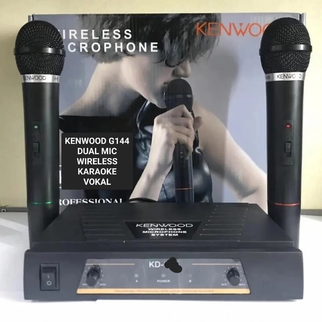 G144 KENWOOD MIC WIRELESS DUAL MIK WIRELES SEPASANG MIKROPON PEGANG MIKROPHONE MICROPHONE KARAOKE VOKAL VOCAL ARTIS PROFESIONAL PRO SOUND BEST SISTEM AUDIO PANGGUNG LEGENDARY DYNAMIC PENGERAS SUARA HIFI  SENSITIF MC PIDATO SEMINAR CERAMAH ACARA DOUBLE DOB