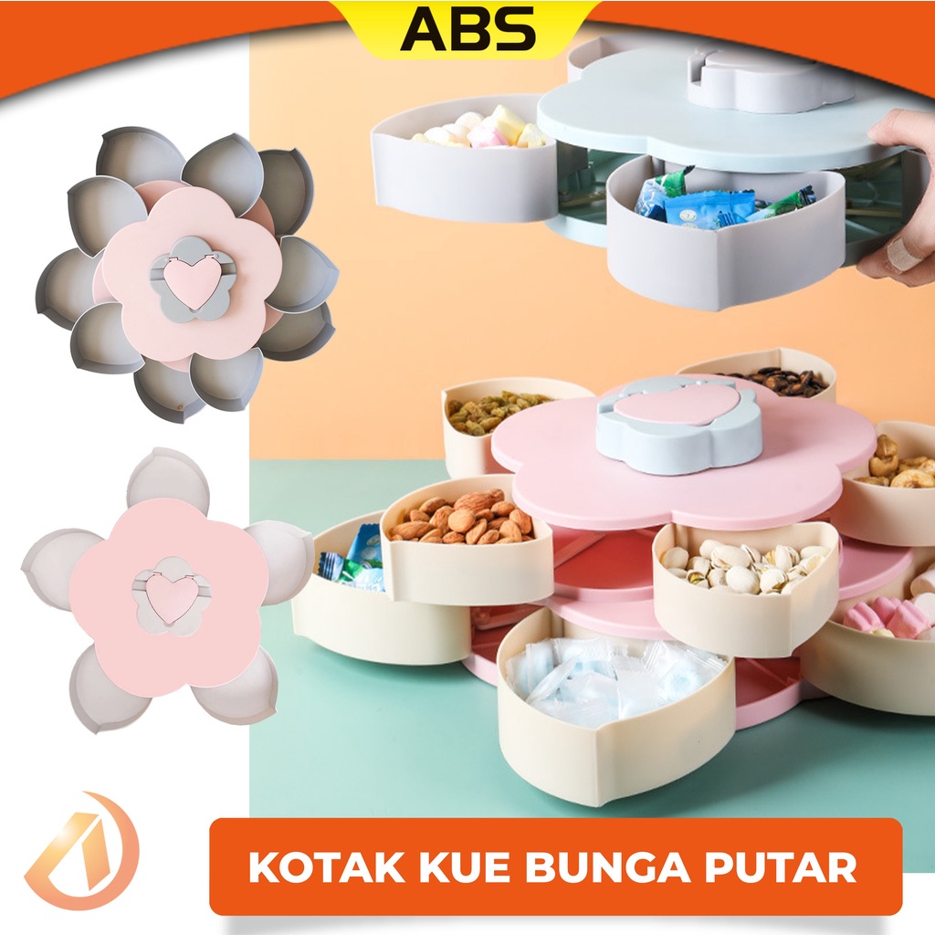 Toples Kedap Udara ABS Toples Bunga Mekar Toples Putar KueCandySnackbuah Tingkat 2 Susun Kotak Snack