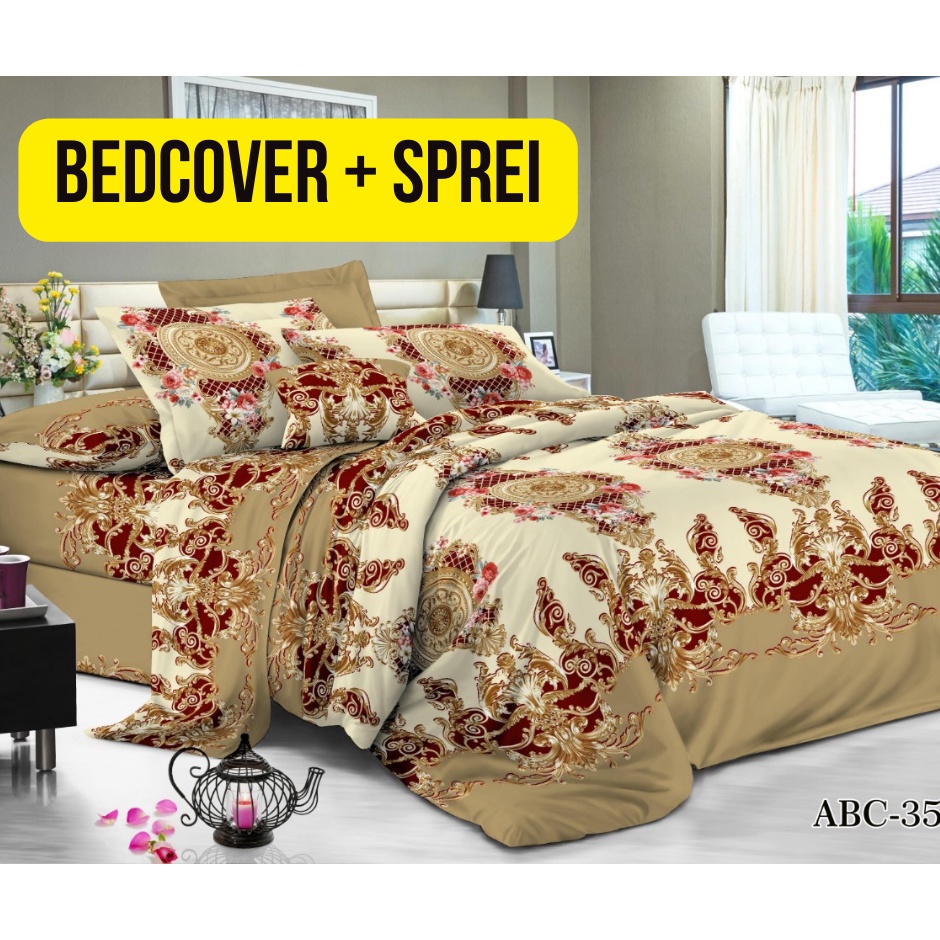 Bedcover + Sprei Set (bantal 2+guling 2) ukuran 180x200