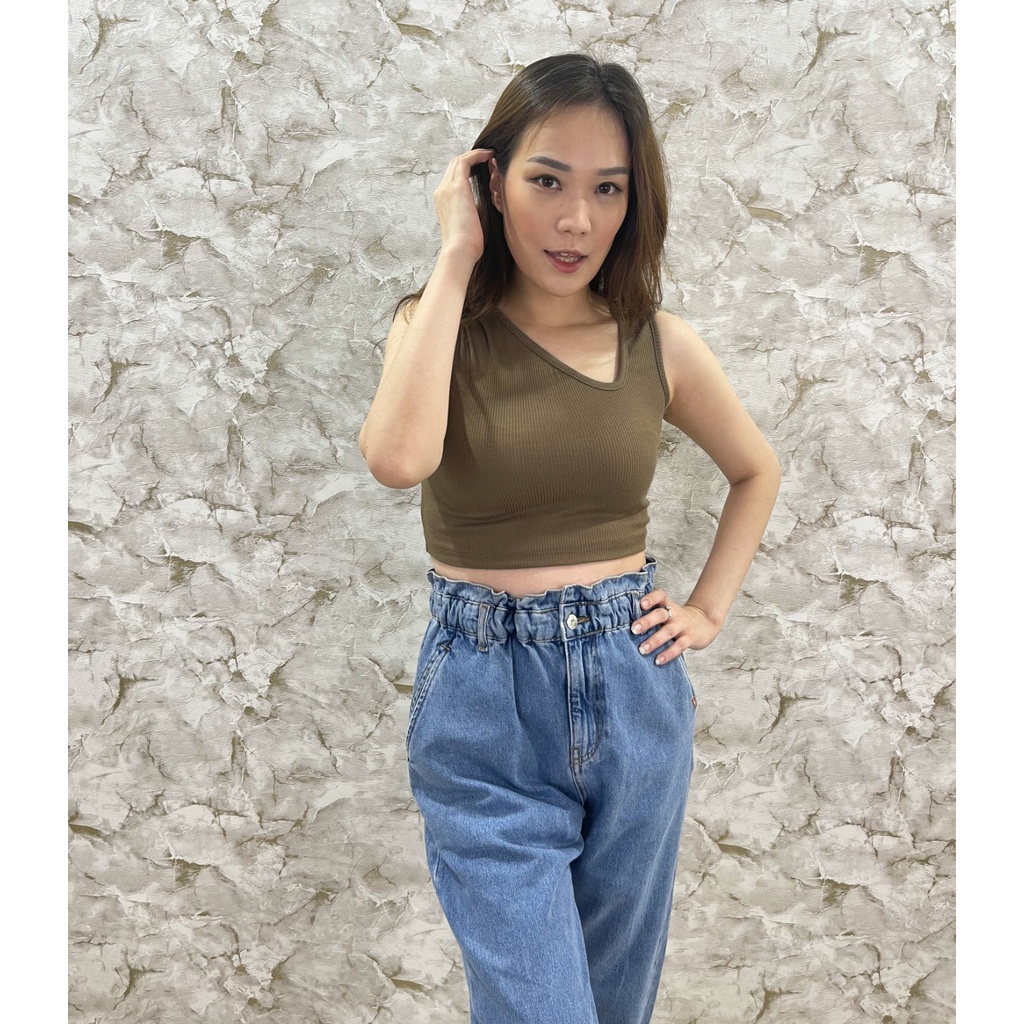 MODAVIE - OLIVE TANKTOP Crop Tank Top Baju Atasan Wanita V-Neck