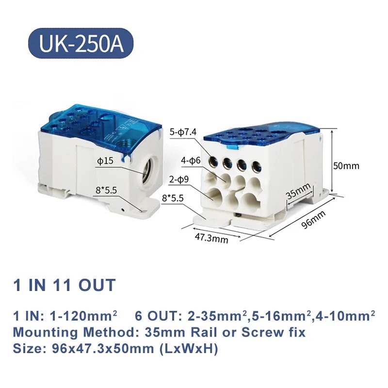 Konektor UKK-250A Distribution Box DIN Rail Terminal Block