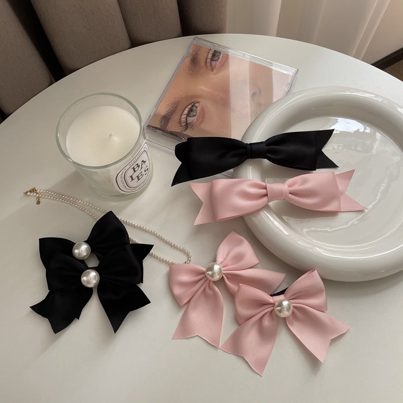 JEPITAN RAMBUT FRENCH RETRO STYLE MODEL PITA CUTE PEARL BOW RIBBON FAIRY JEPIT KOREA WANITA PINK HITAM MUTIARA LUCU GIRLY DREAMY HAIRCLIP HAIR CLIP PIN AKSESORIS KOREAN