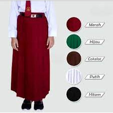 Rok seragam sekolah SD/MI Panjang Kelas 1/2/3/4/5/6 XL rempel polos Merah,Hijau, Putih, Hitam&Cokela