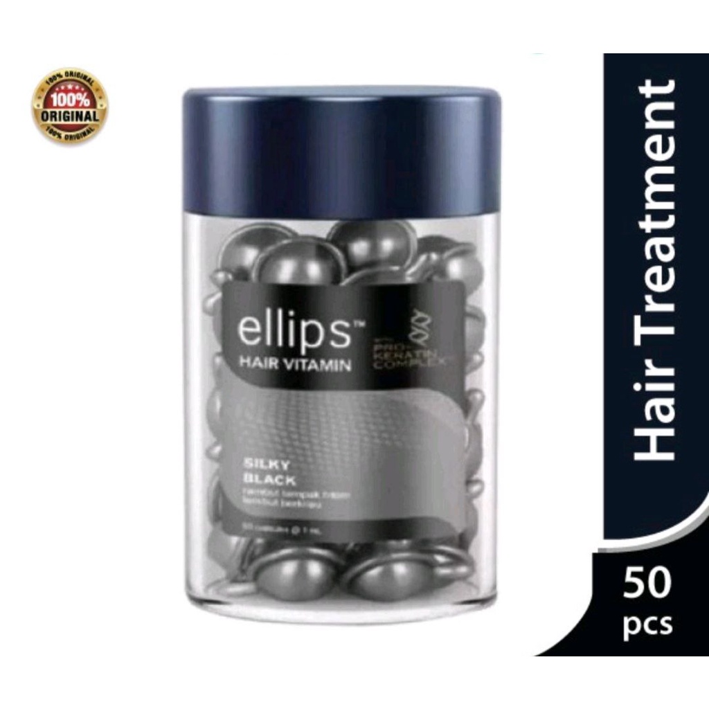 ELLIPS HAIR VITAMIN SILKY BLACK VITAMIN PERAWATAN RAMBUT RUSAK ISI 50